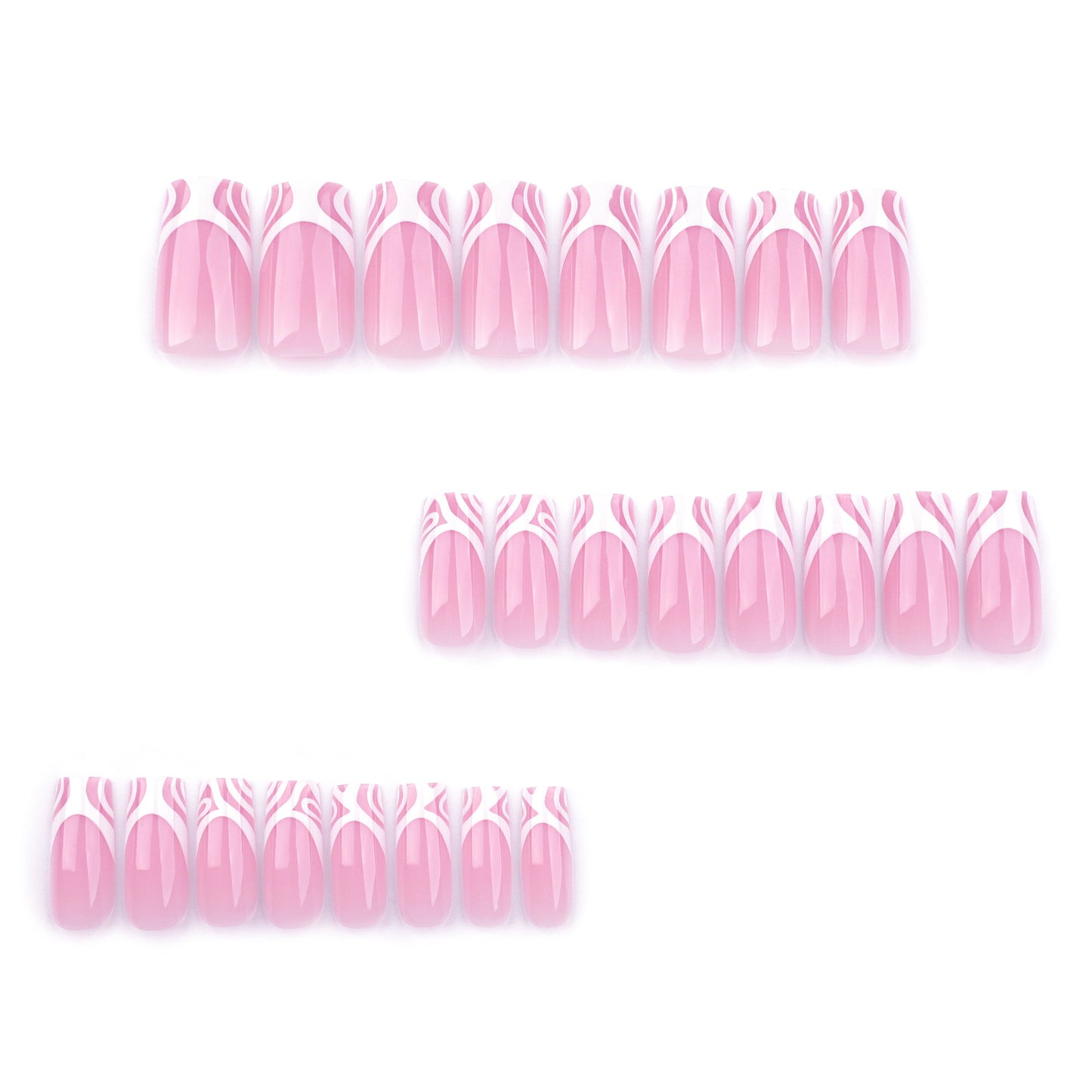 Abstract Lines Deep French Coffin 24PCS Free Size Press on Nails JP3545
