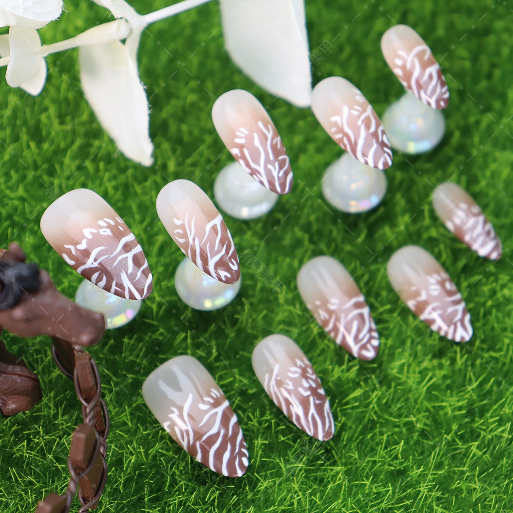 Maillard Zebra Print Deep French Handmade Almond Press on Nails A1208