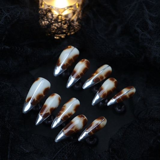 Tortoise shell Handmade Almond  Nails A748 - NoirNail