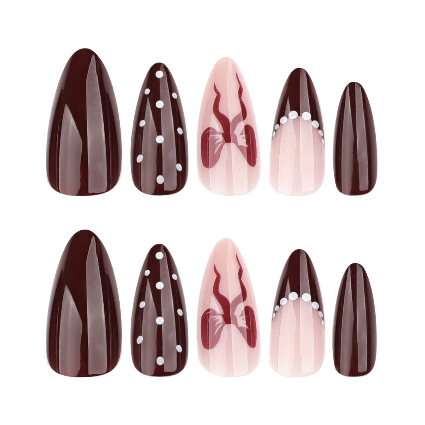 Maillard Bow French Tip Almond 24PCS Free Size Press on Nails JP3741