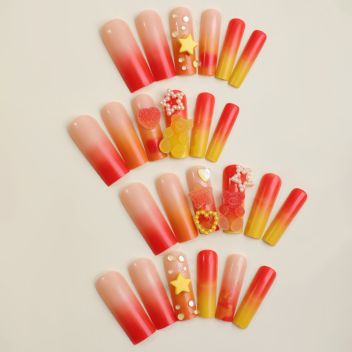 Gradient Gummy Bears Extra Long Square Press On Nails - NoirNail