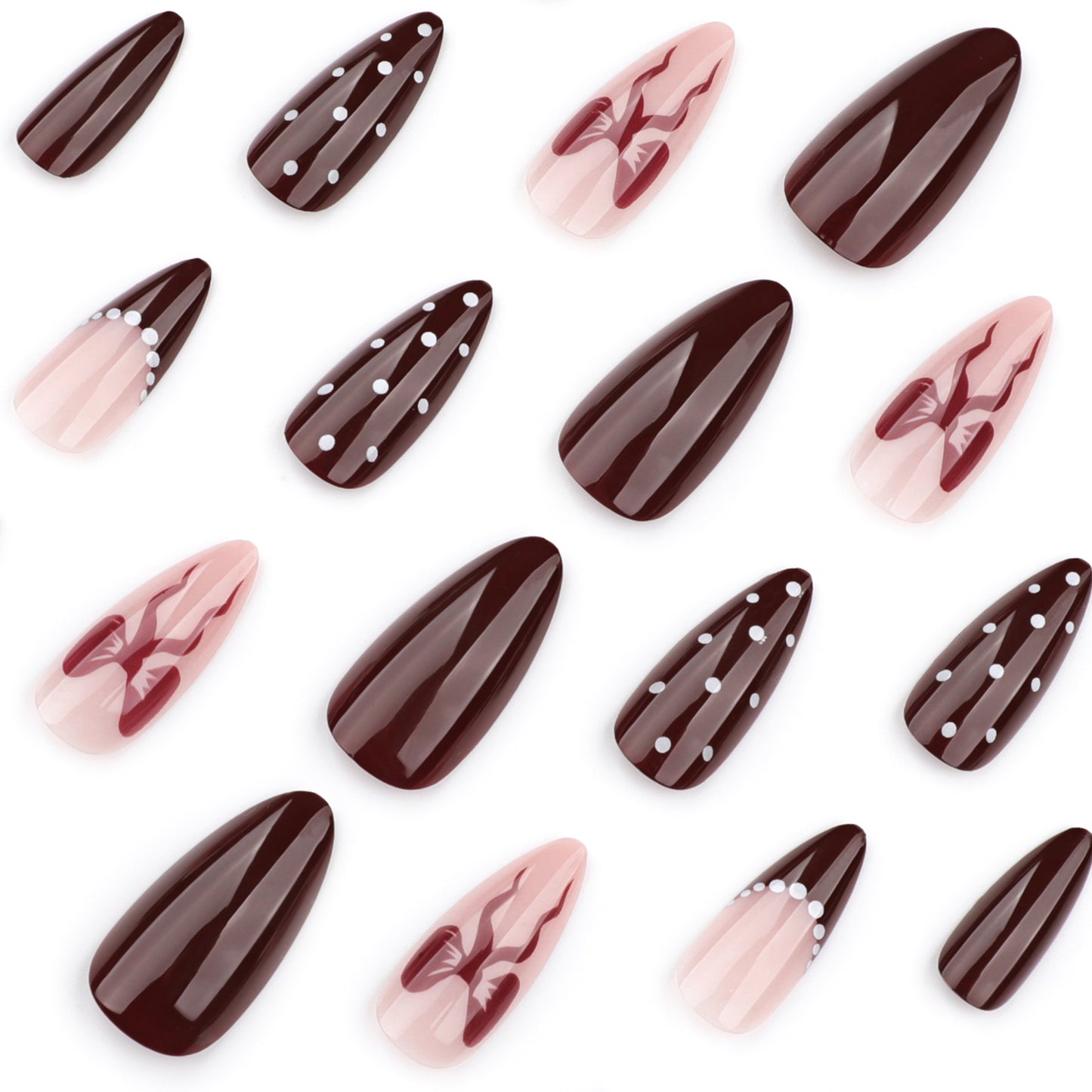 Maillard Bow French Tip Almond 24PCS Free Size Press on Nails JP3741