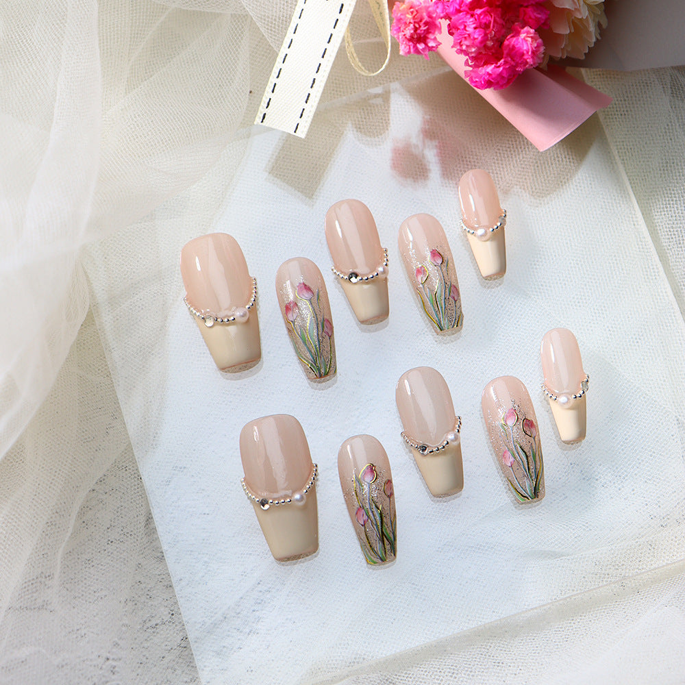 Tulips in the sun deep French Handmade Coffin Press On Nails A431