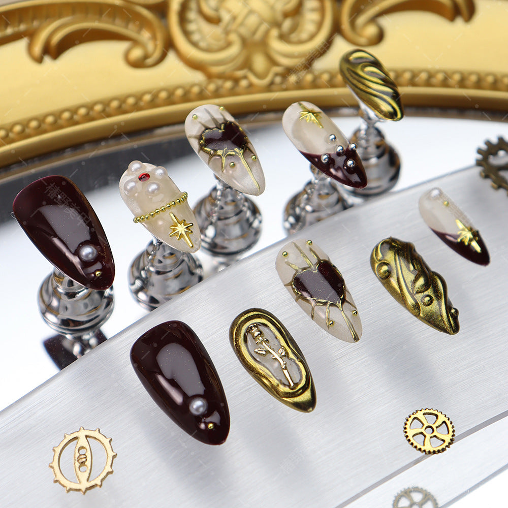 Star Stories Golden six-pointed star Handmade Almond Press On Nails A1192