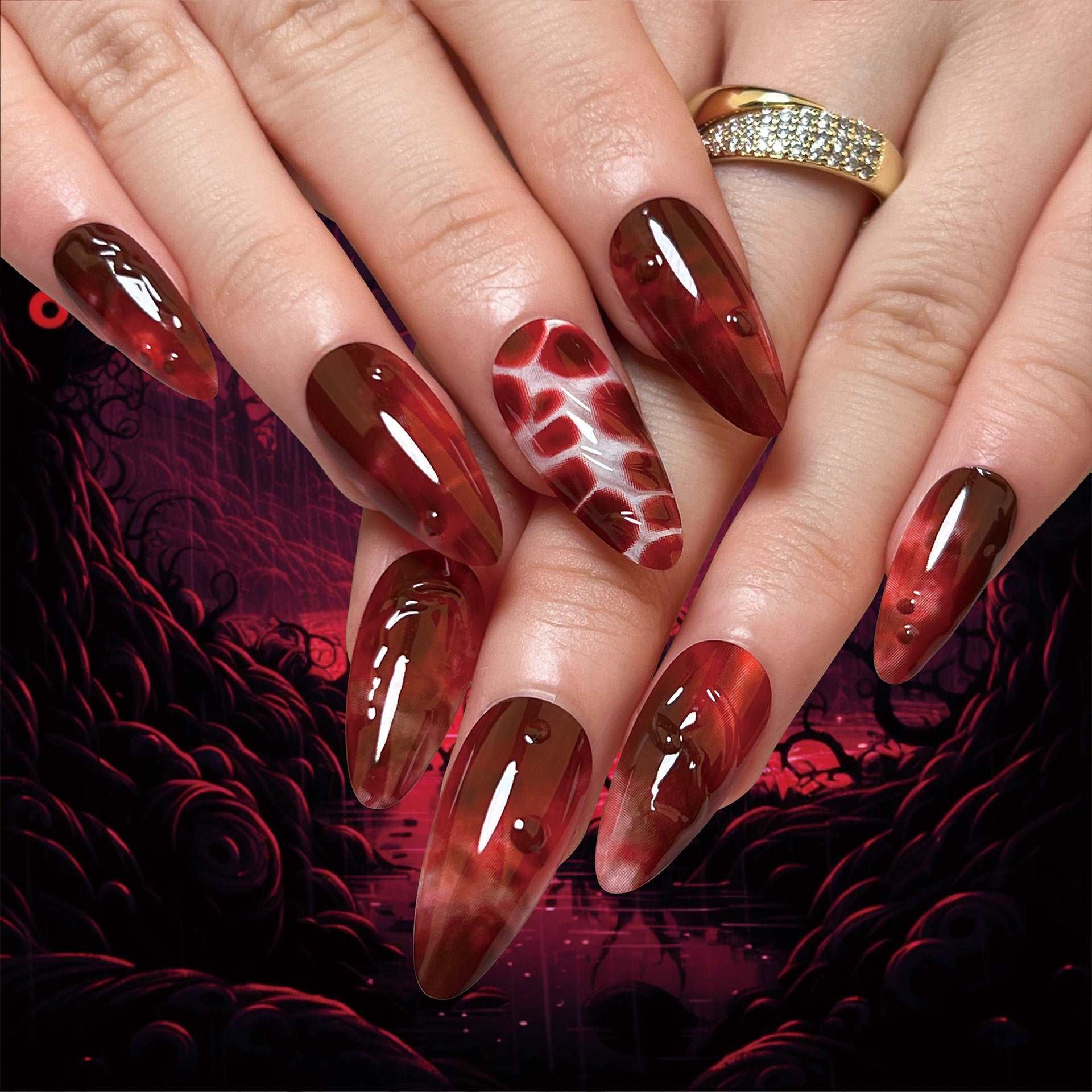 Bloody Mary  Almond 24PCS Free Size Nails JP3412