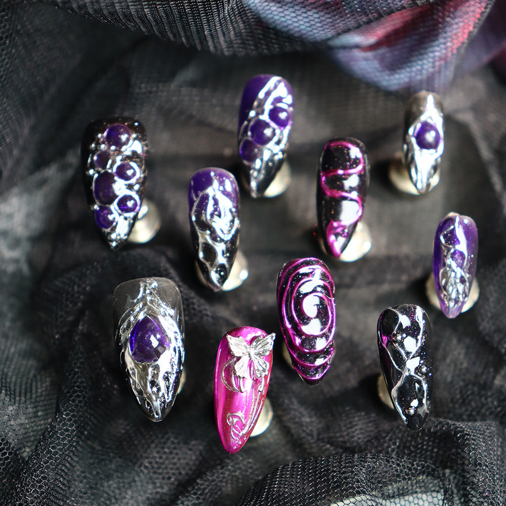 Queen of the Night Y2K Handmade Almond  Nails A697 - NoirNail