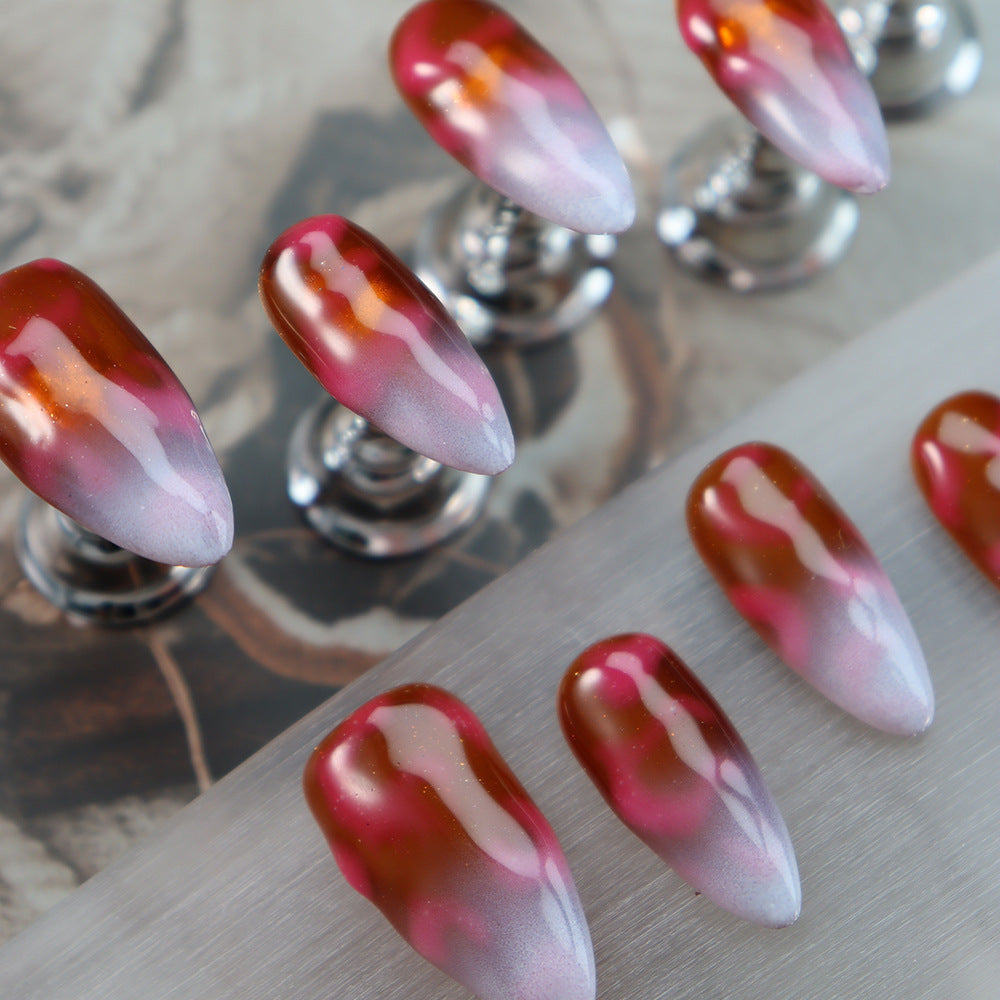 APT Night Light Handmade Almond Press on Nails  A1045