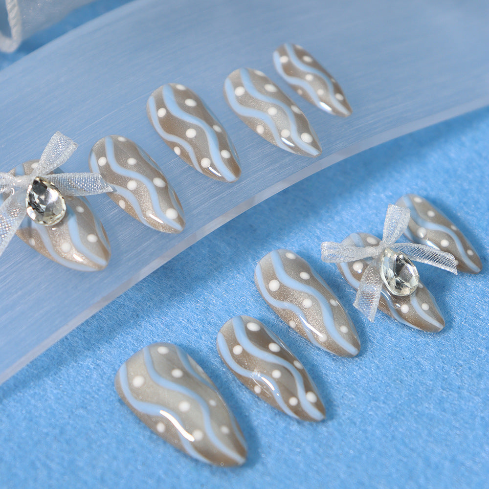 Miss CoCo Polka Dot Skirt Handmade Almond Press on Nails A910