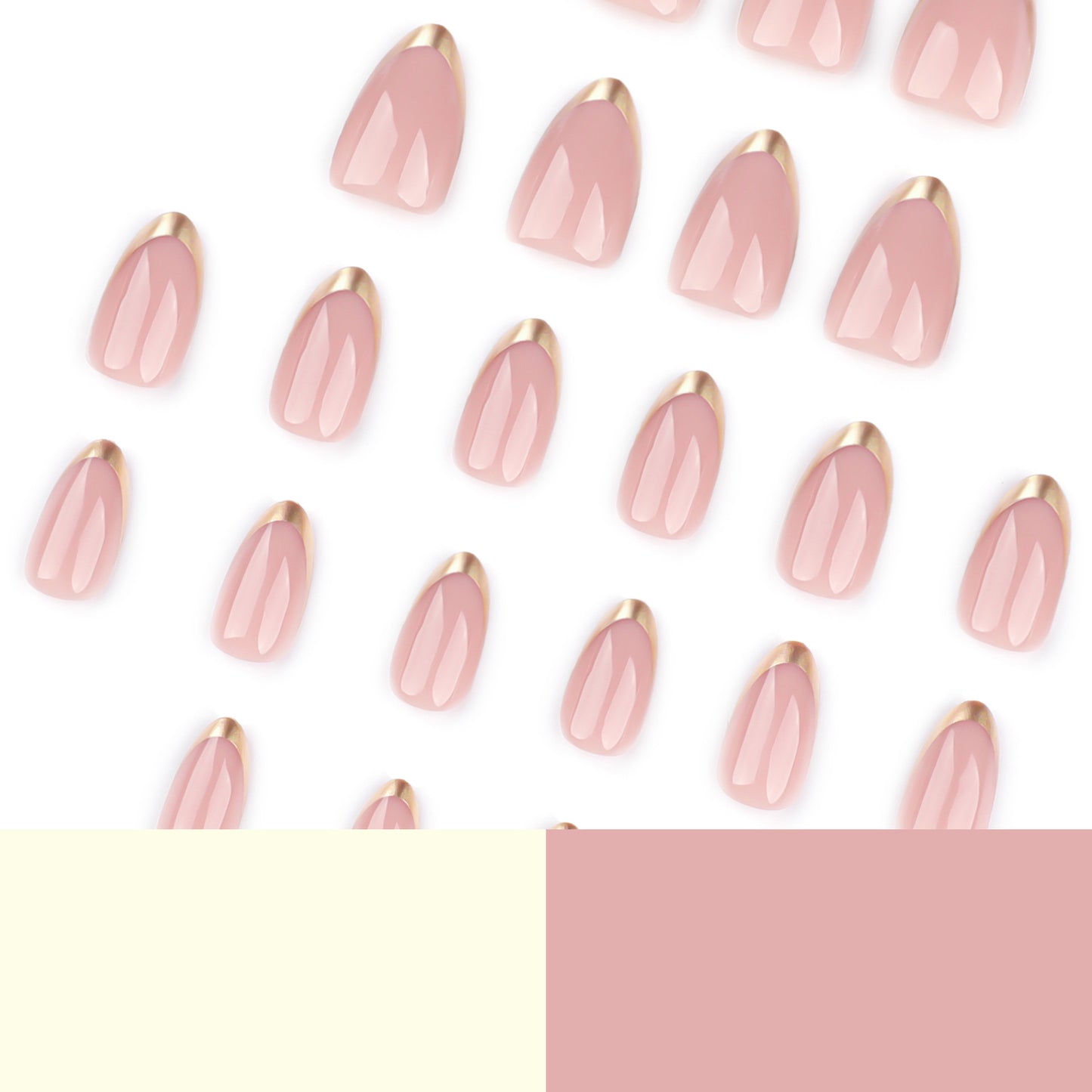 Gold Classic French Tip Almond 24PCS Free Size Press on Nails JP3719