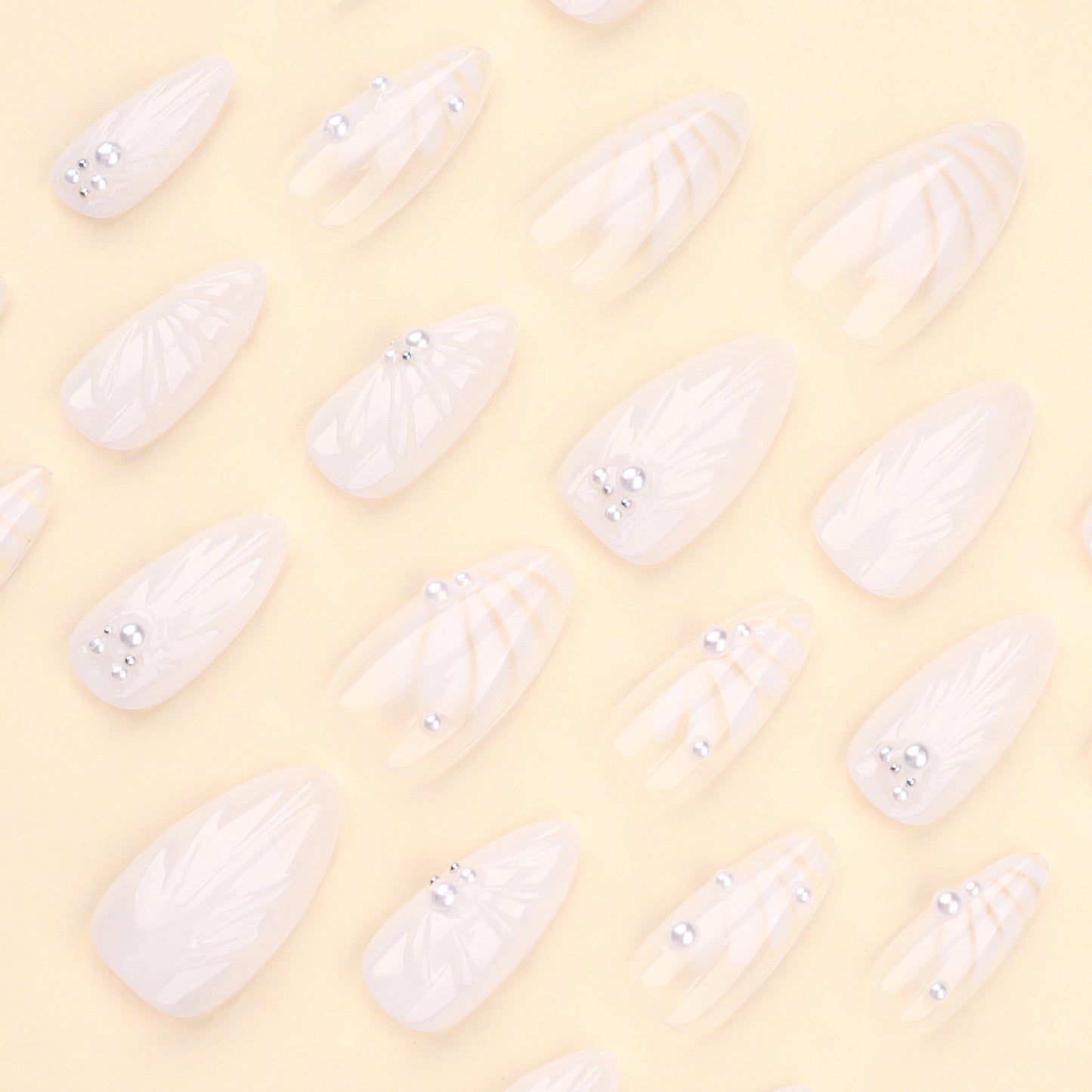 3D Shell Almond 24PCS Free Size Press on Nails JP3430