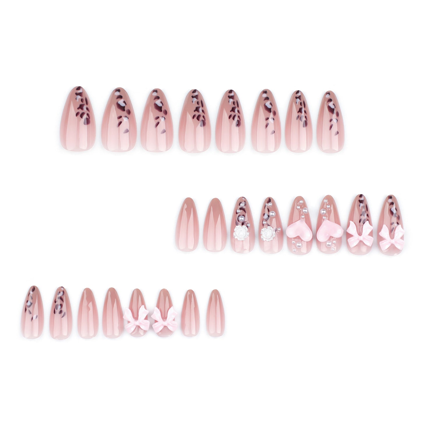 Leopard French Stiletto 24PCS Free Size Press on Nails JP3432