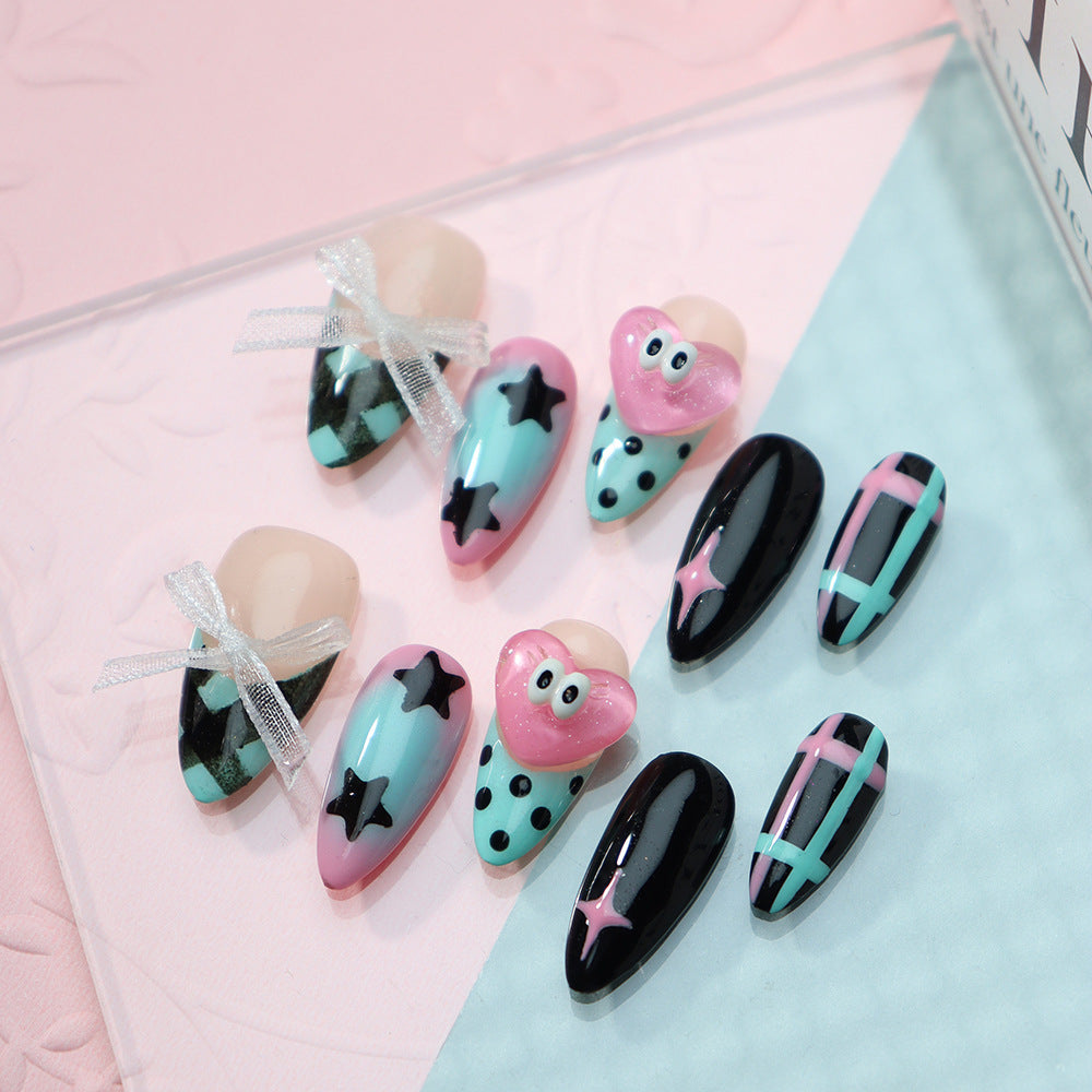 Star Cartoon  Handmade Almond  Nails A625 - NoirNail