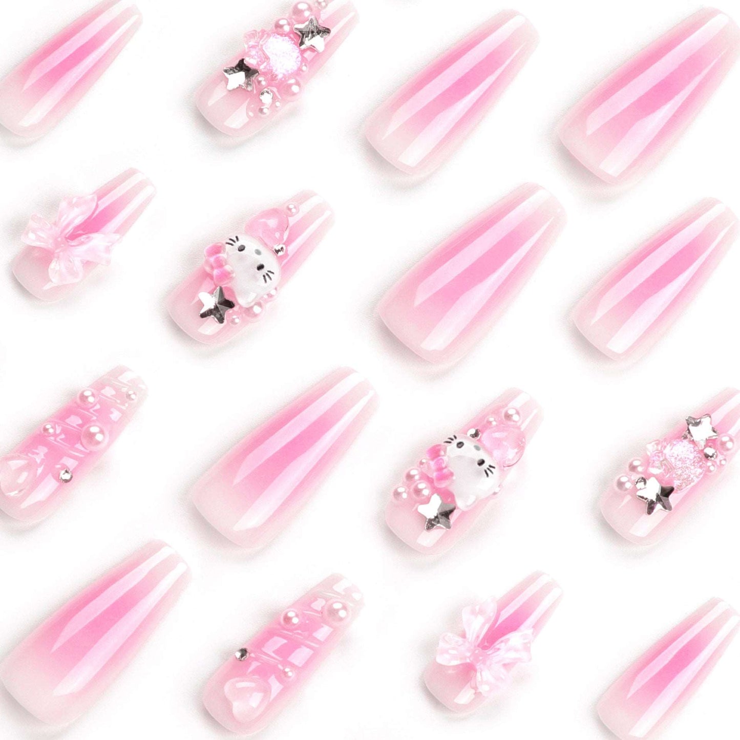 3D Water Ripple Hello Kitty Square Series Press on Nails