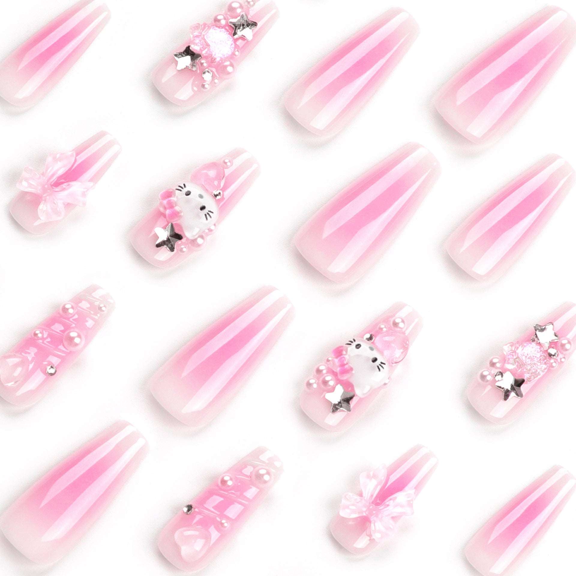 3D Water Ripple Hello Kitty Square Series Press on Nails