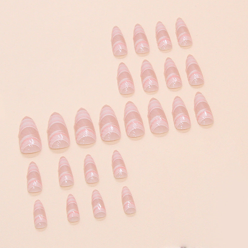 Scallop Shells Almond 24PCS Free Size Press on Nails W1765