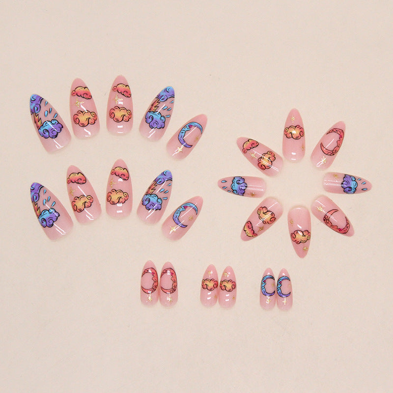 Comic Stars and Moon Pattern Almond Press On Nails - NoirNail