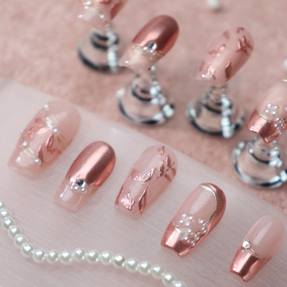 Metal Maple Leaf  French Tip Handmade Coffin Nails A657 - NoirNail