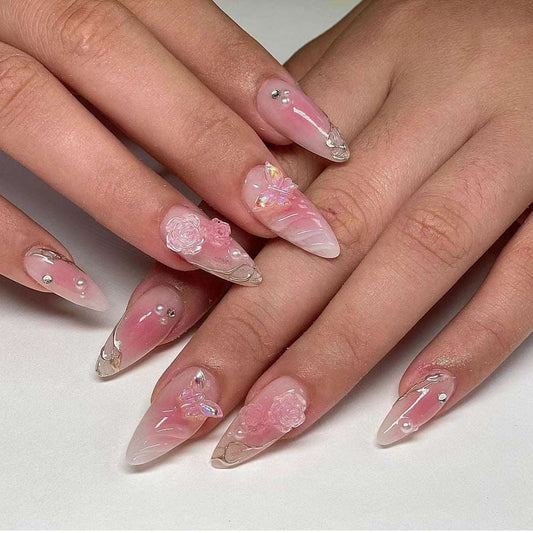 3D Water Ripple Carved Butterfly Series  Stiletto Press on Nails