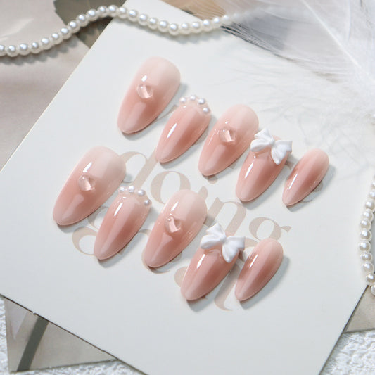 Sunset French Gradient Handmade Almond  Nails  A52 - NoirNail