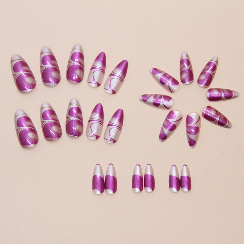 Violet Blooming Flowers Almond 24PCS Free Size Press on Nails W1834