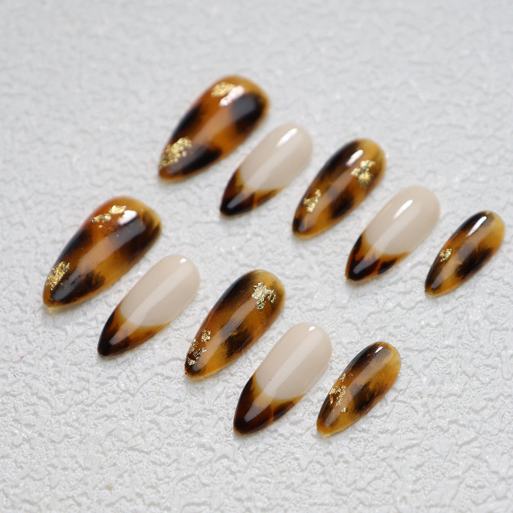 Maillard Amber Smudge French Tip Handmade Almond Press on Nails A868