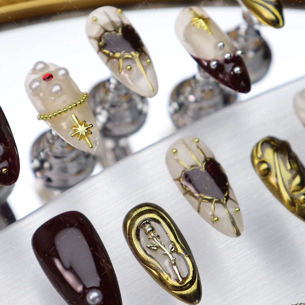 Star Stories Golden six-pointed star Handmade Almond Press On Nails A1192