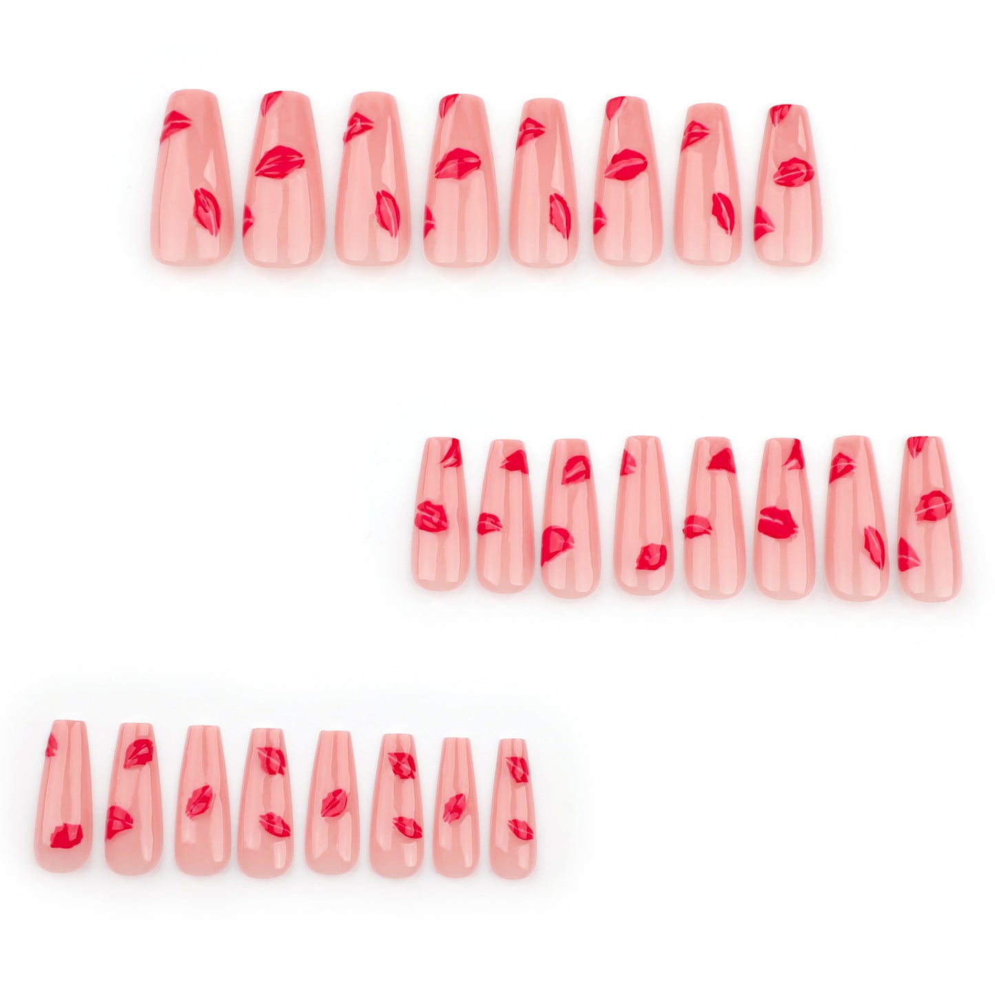 Hot Red Lip Print Coffin 24PCS Free Size Press on Nails JP3627