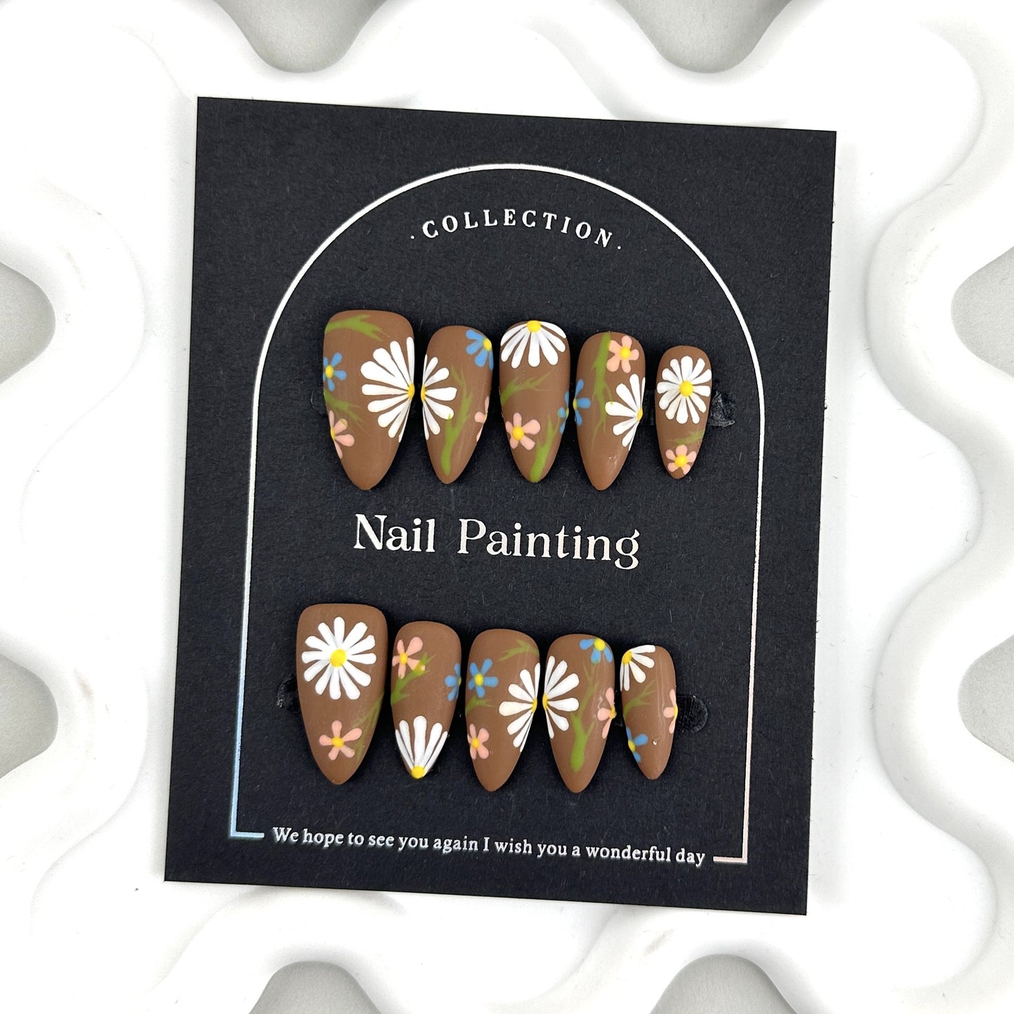 Graffiti Petals Handmade Almond Press on Nails Mk188