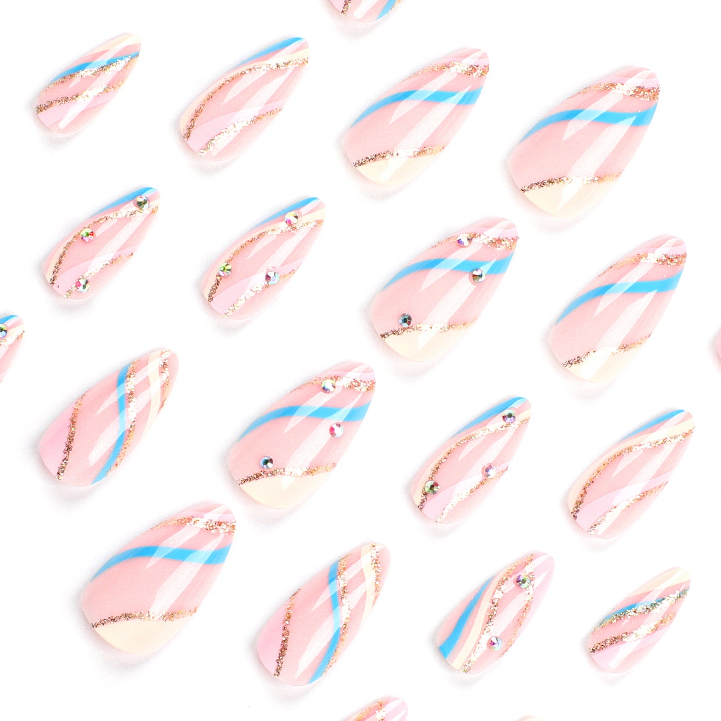 Abstract Lines Almond 24PCS Free Size Press on Nails JP2988