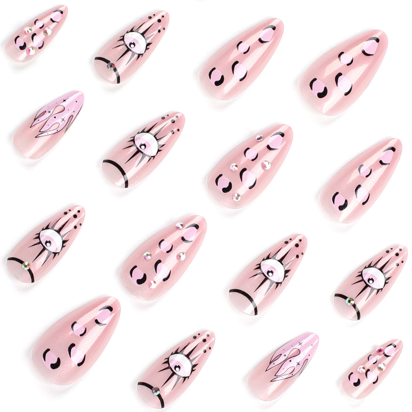 Devil's Eye Sweet Cool Almond 24PCS Free Size Press on Nails JP2970
