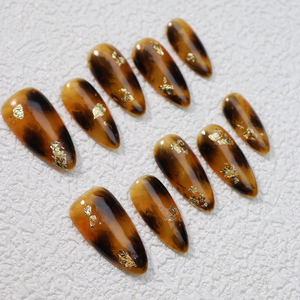 Maillard Amber Smudge Handmade Almond Press On Nails A868