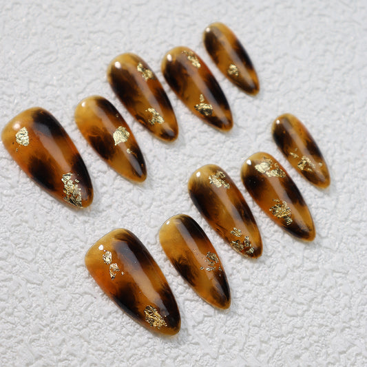 Maillard Amber Smudge Handmade Almond Press On Nails A868