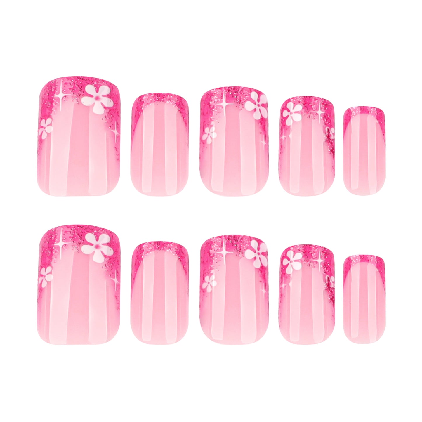 French Rose Red Glitter Square 24PCS Free Size Press on Nails JP3936
