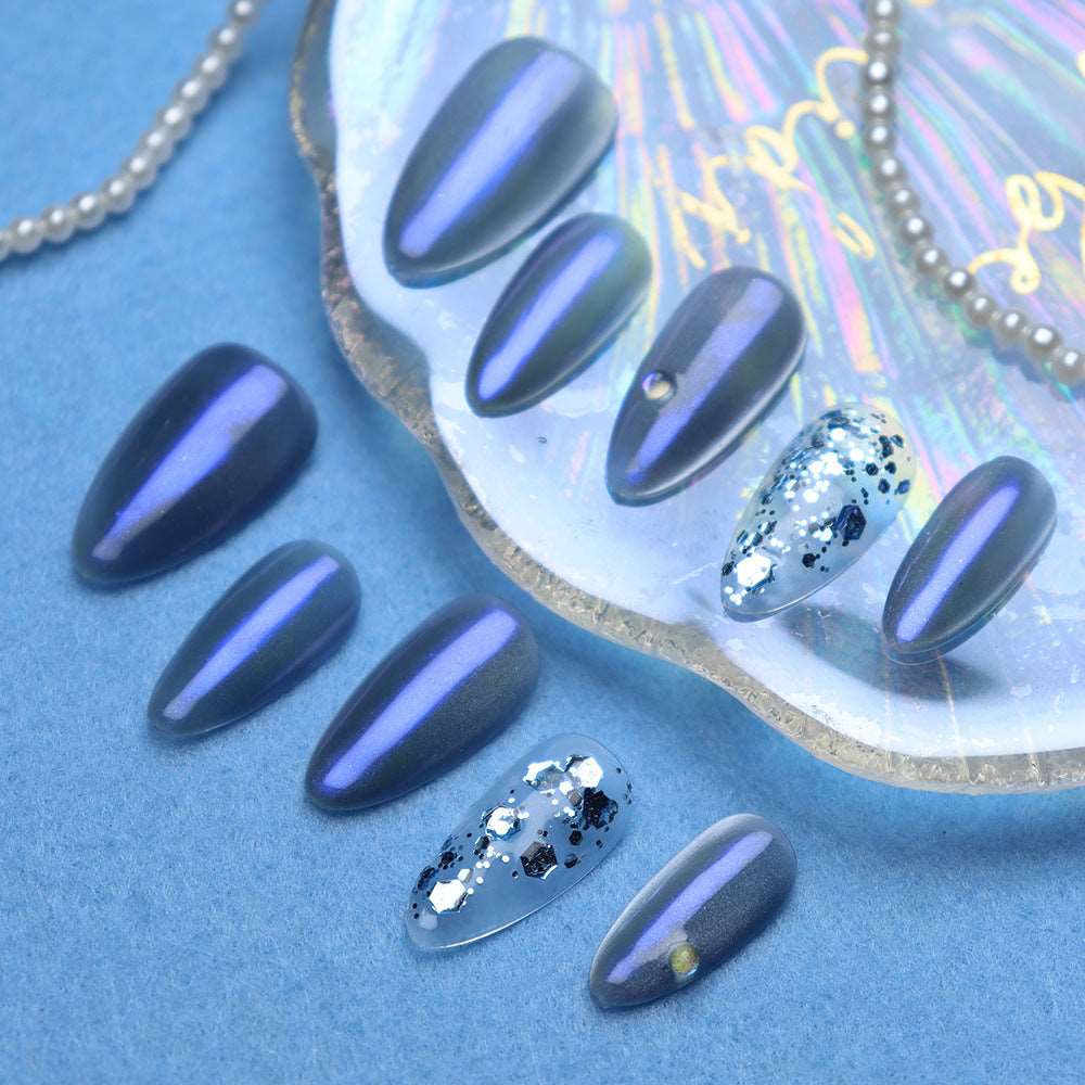 Azure Akoya Pearl Handmade Almond  Nails  A292