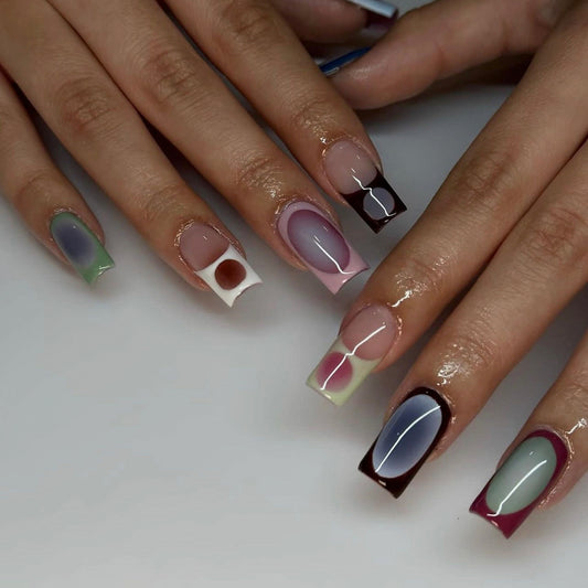 Gradient Blending Square 24PCS Free Size Press on Nails JP3478