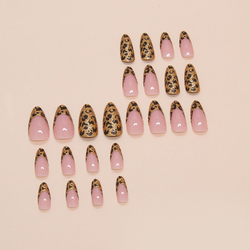 Gold Leopard French Tip Almond 24PCS Free Size Press on Nails W1722