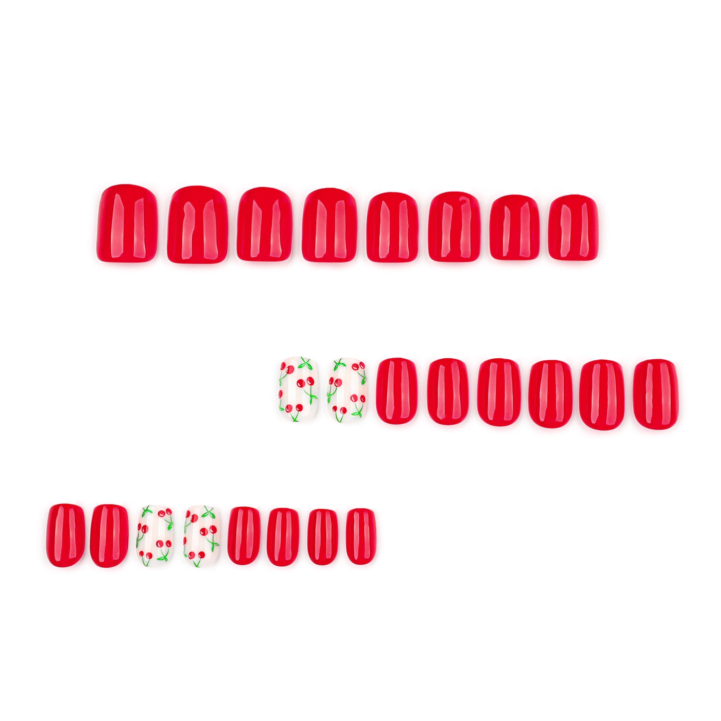 Fresh Cherry Square 24PCS Free Size Press on Nails JP3948
