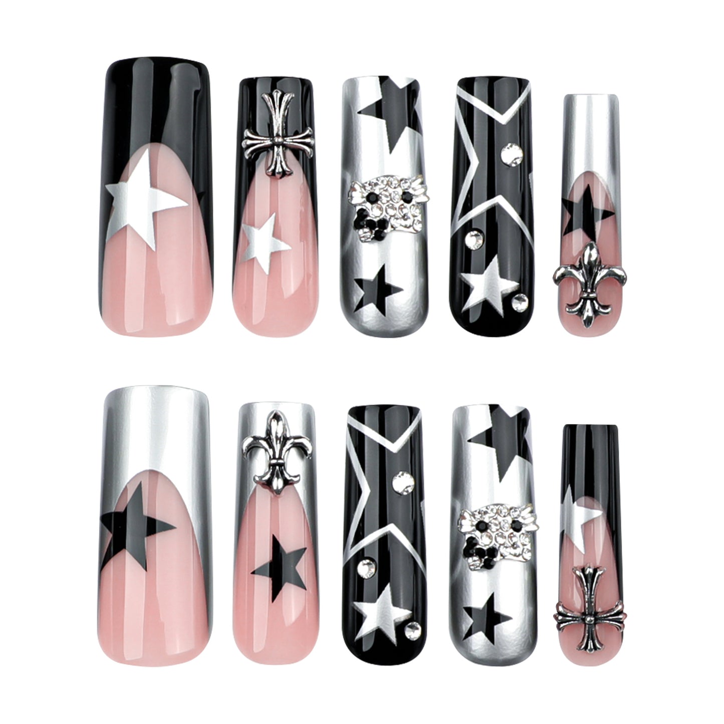 Future Metallic Hello Kitty Duck 24PCS Free Size Press on Nails DIY68