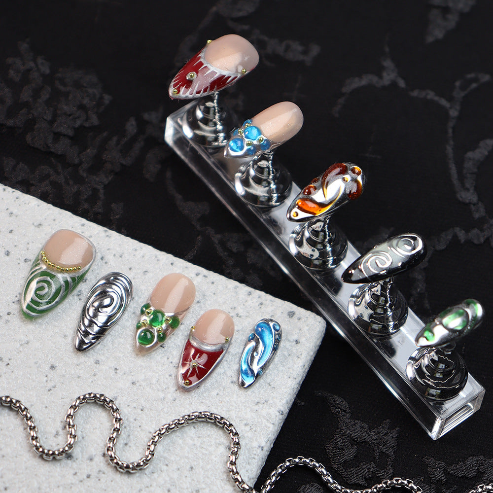 Color Metal Punk French Tip Handmade Almond  Nails A750 - NoirNail