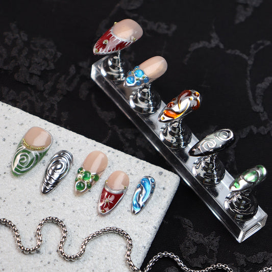 Color Metal Punk French Tip Handmade Almond  Nails A750 - NoirNail