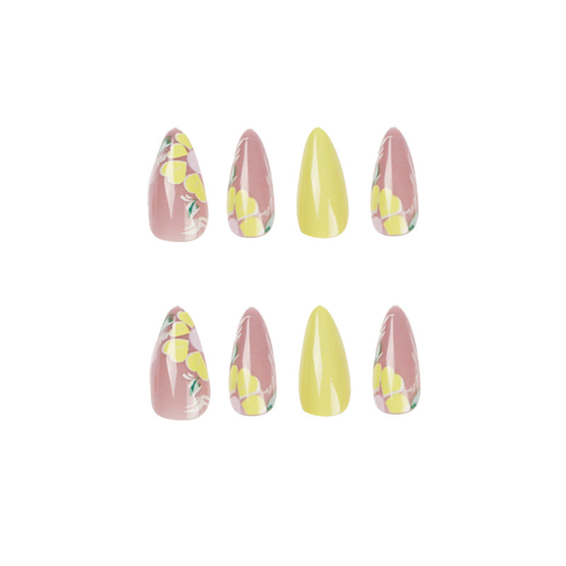 Small Yellow Flowers Almond Press on Nails - NoirNail
