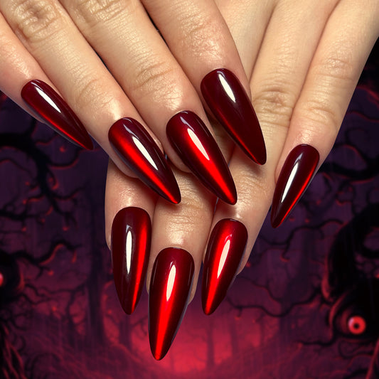 Red Tiger Eye Halloween Almond 30PCS Free Size Nails JP3411 - NoirNail