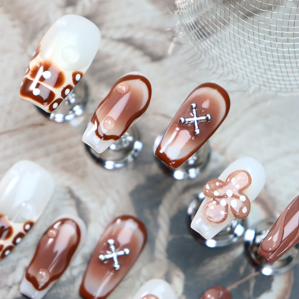 Hot Cocoa Maillard Handmade Coffin Press On Nails A1047