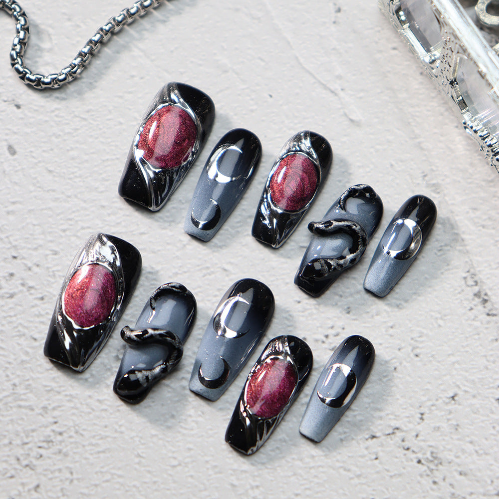 Crimson Punk Future Metal Y3K Handmade Coffin Press on Nails A684