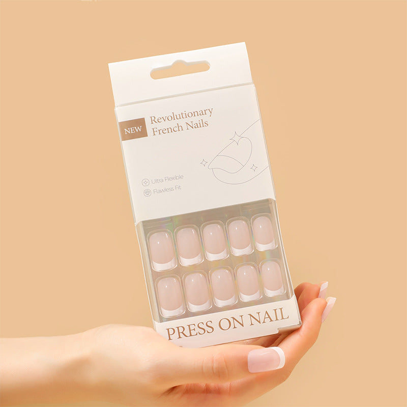 Classic French Tip Square 30PCS Free Size Press on Nails ZG007