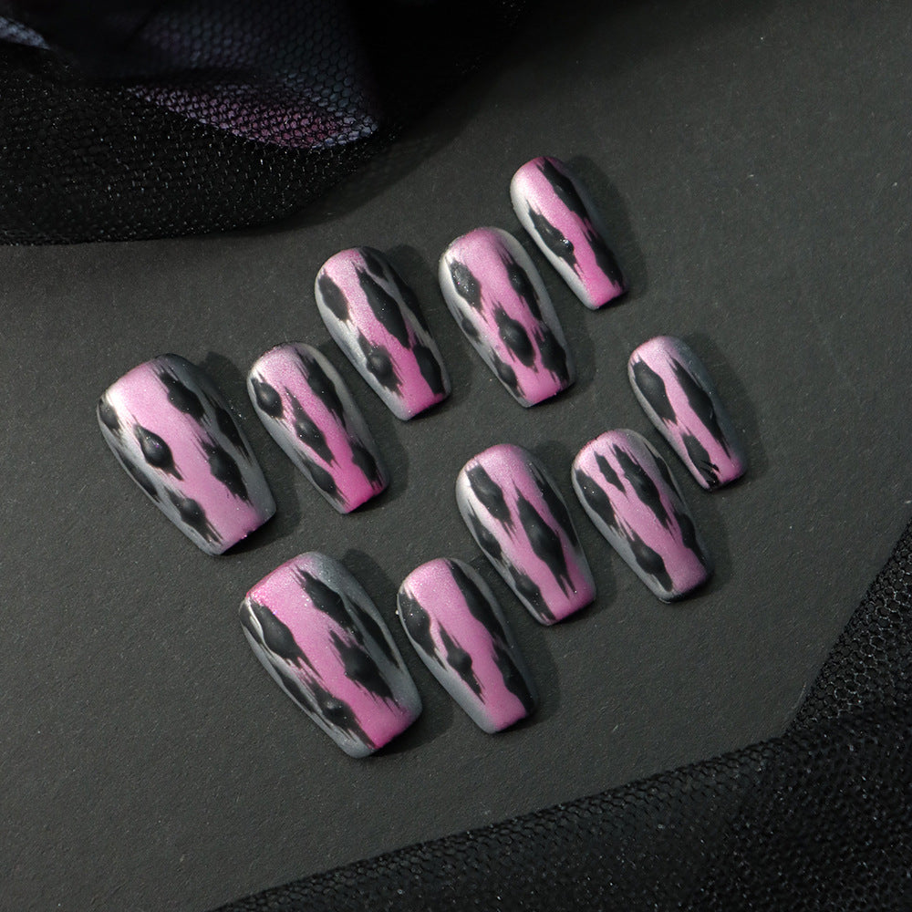 Sweet Cool Pink Leopard Print  Handmade Coffin Nails A720