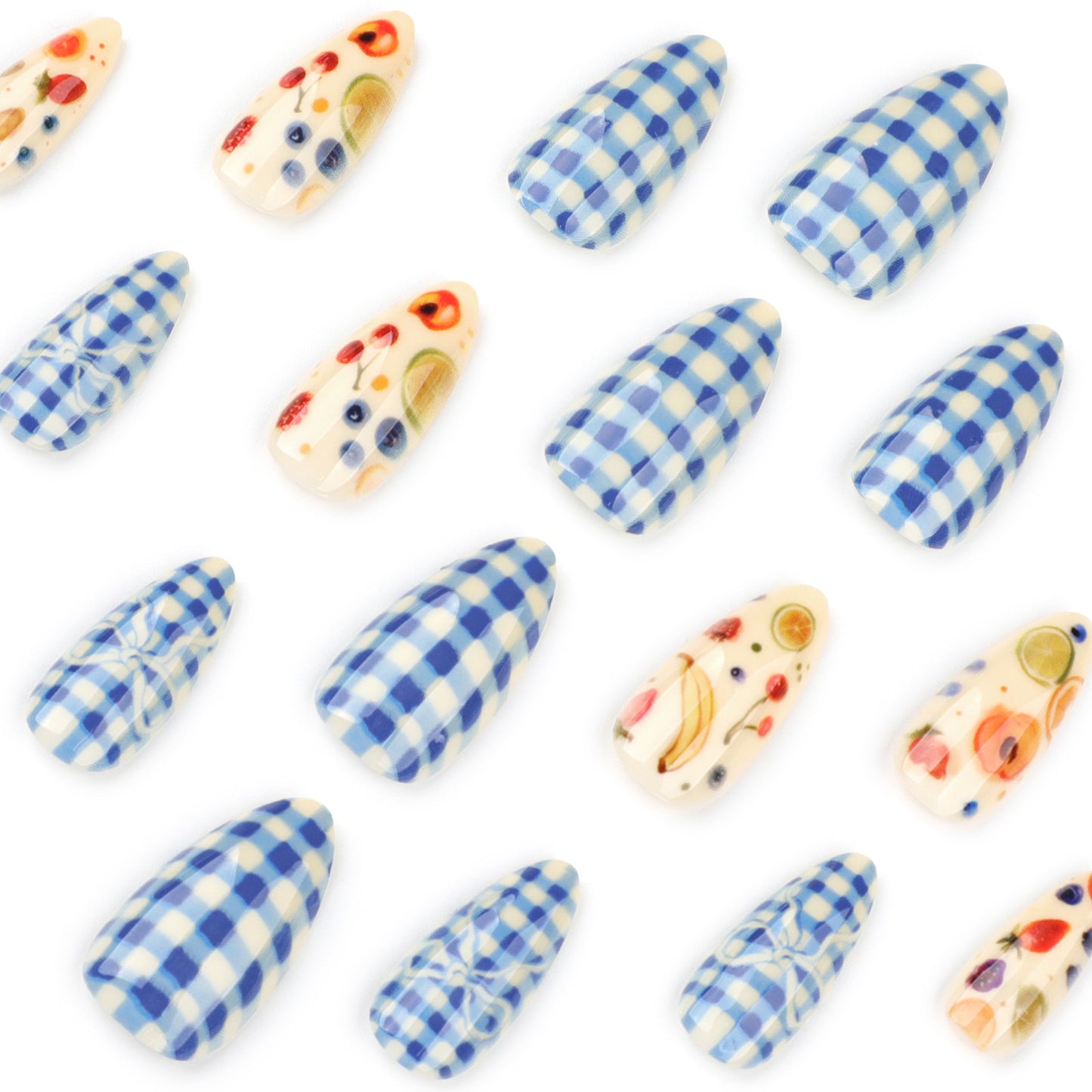 Picnic Fruit Almond 24PCS Free Size Press on Nails JP3887