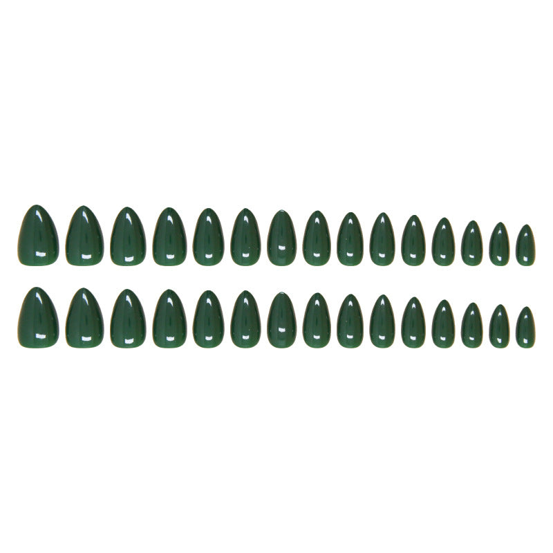 Forest Green Classic Solid Color Almond 24PCS Free Size Press on Nails W1768