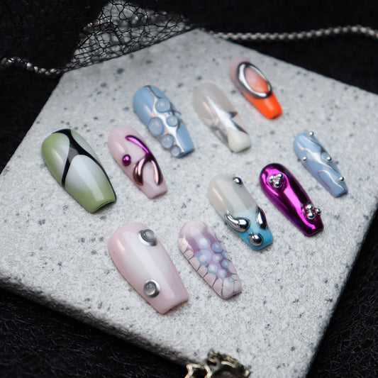 Aespa Macarons Spotlight Y2K Handmade Coffin Press On Nails A915