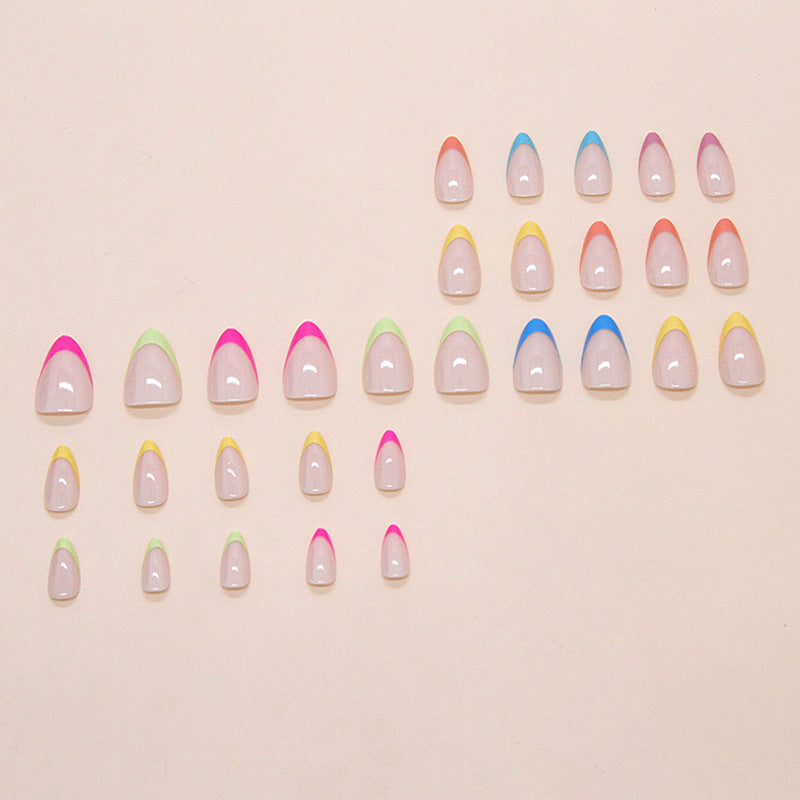 Macaron French Tip Almond 24PCS Free Size Press on Nails W1857